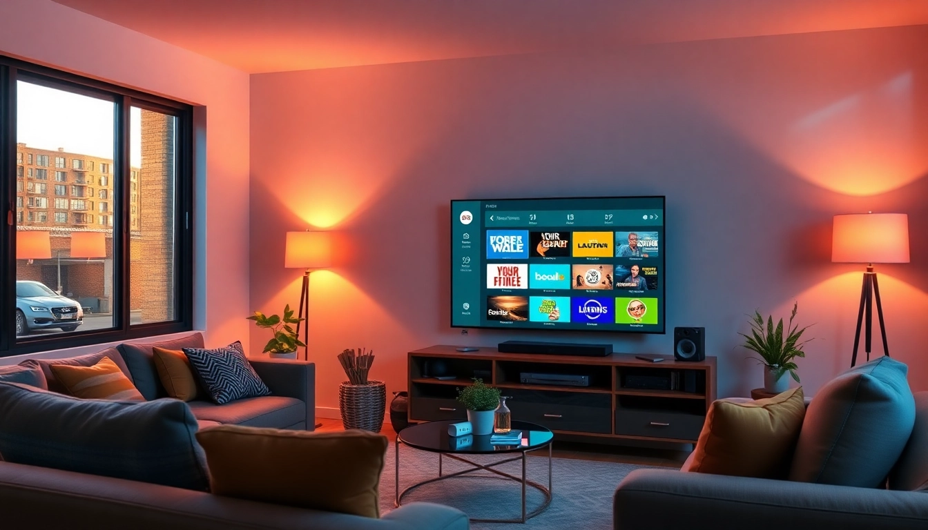 Stream live shows and movies with an abonnement iptv in a cozy modern living room setup.