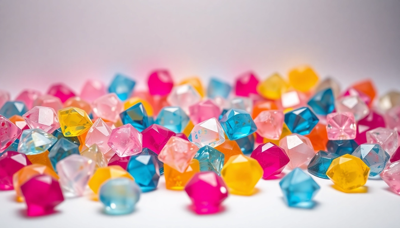 Delightful crystal candy glistening with vibrant colors and unique shapes, perfect for a sweet treat.