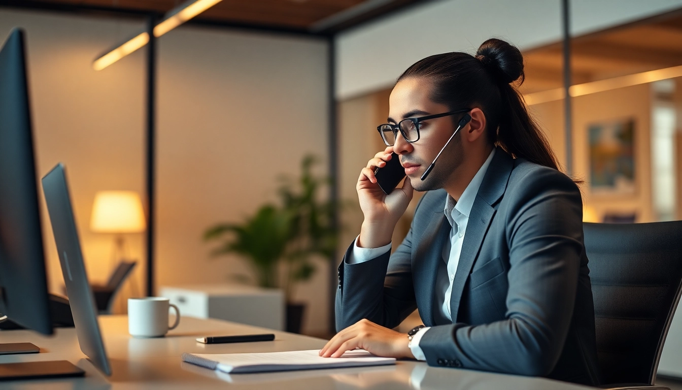 Real estate cold calling services in action featuring a dedicated agent on the phone.