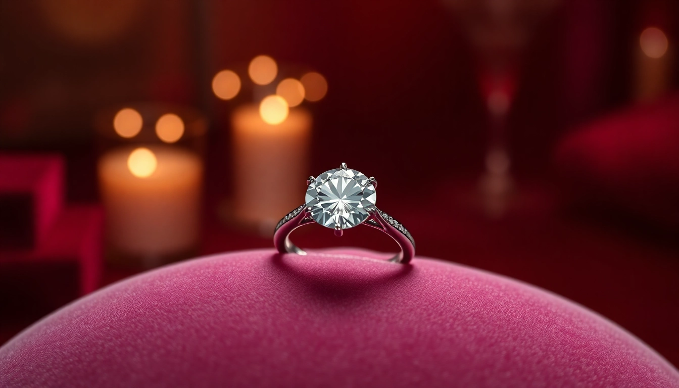 Showcase a beautiful 2 Carat Engagement Ring glimmering with brilliance on a velvet backdrop.