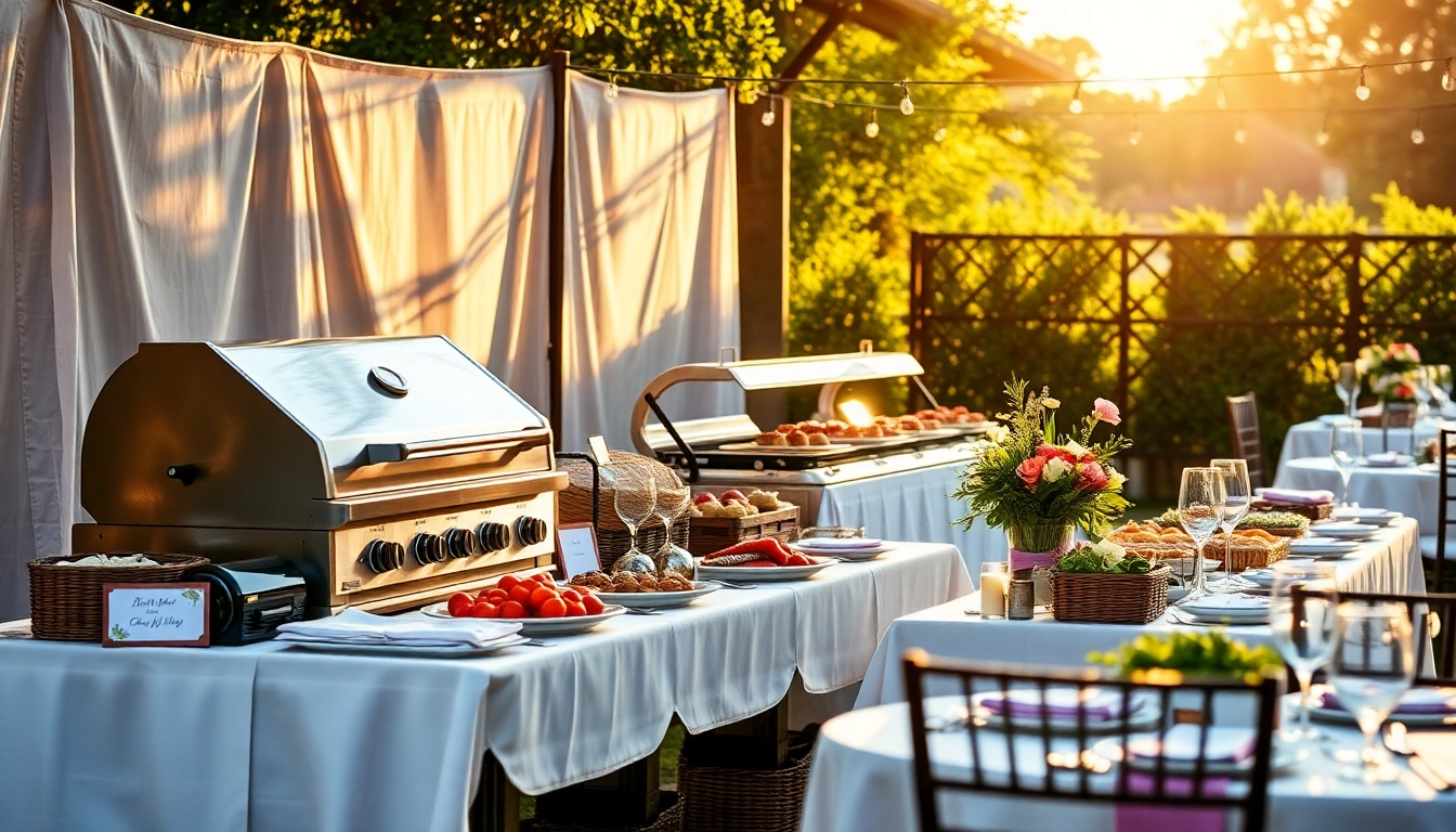 Experience Hochzeit Grill Catering für Berlin with a stunning outdoor BBQ setup, showcasing fresh ingredients and elegant decor.