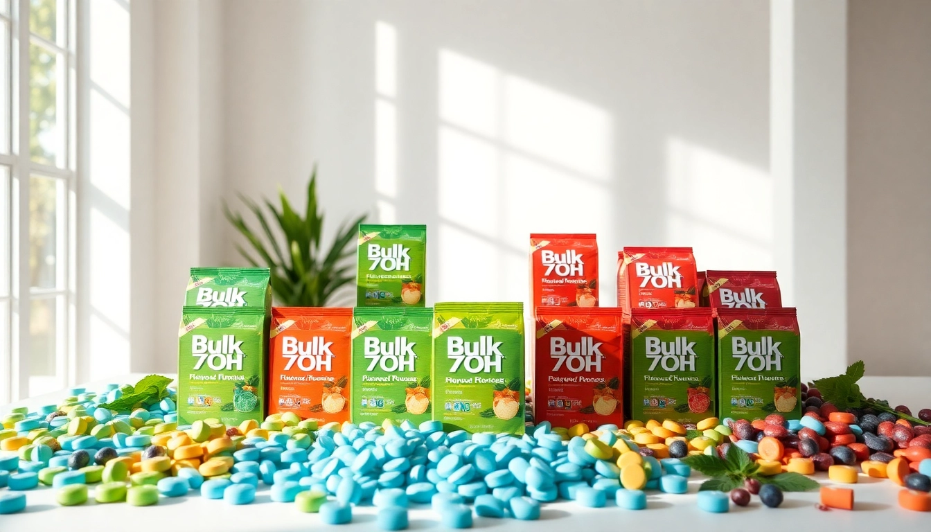 Showcase Bulk 7OH tablets with vibrant flavors in an inviting, health-focused setting.