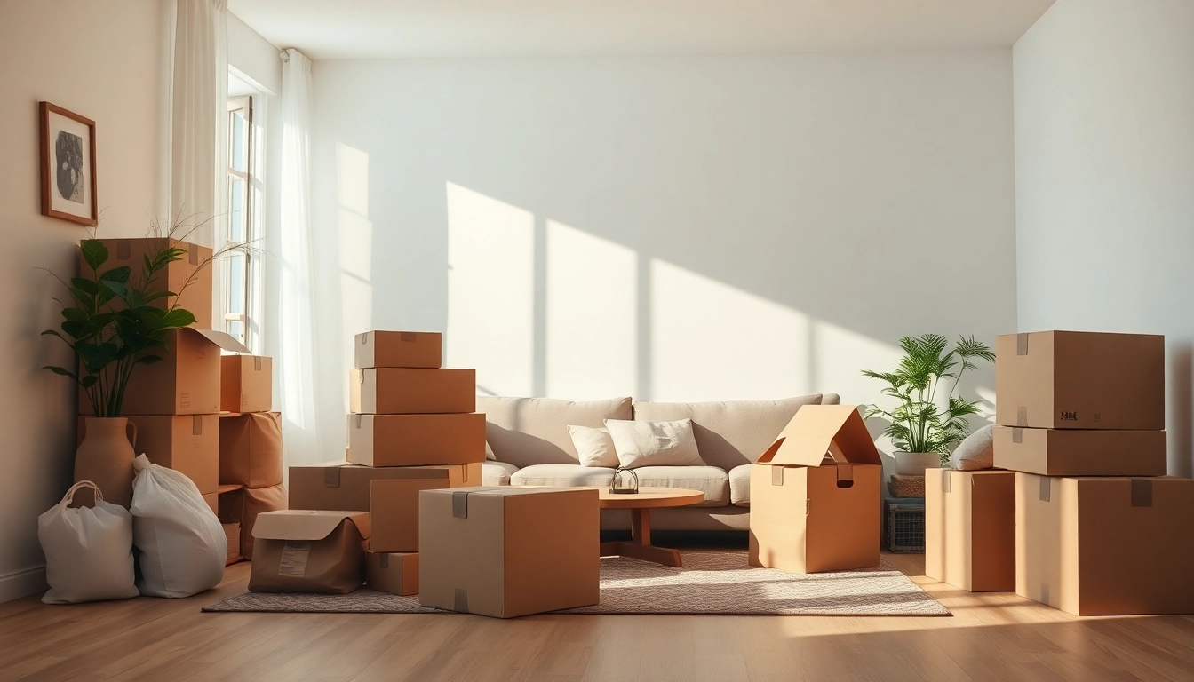 Professional home removals West Yorkshire showcased in a cozy living room with moving boxes.