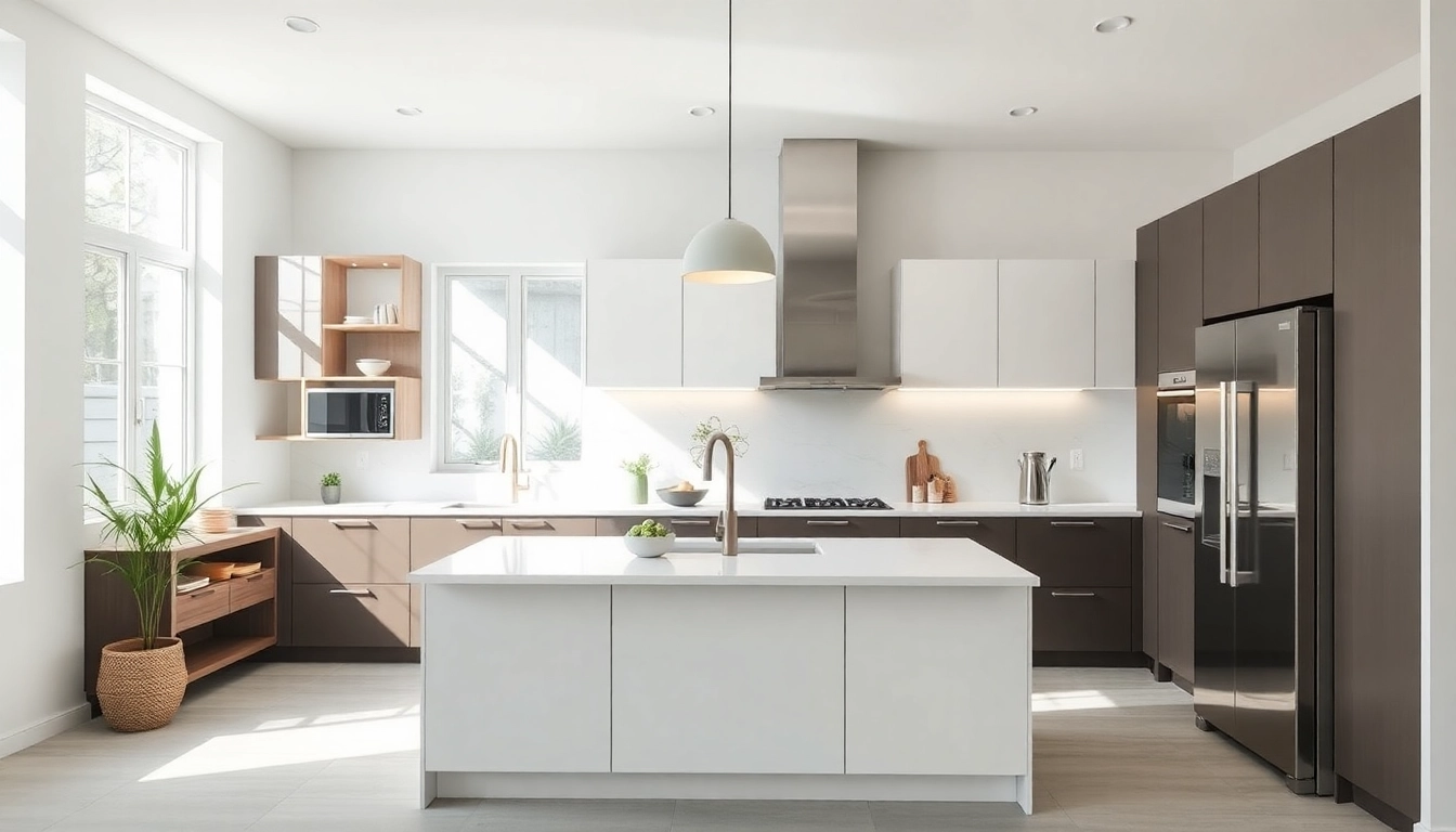 Kitchen reconstruction showcasing a modern design with bright colors and sleek cabinetry.