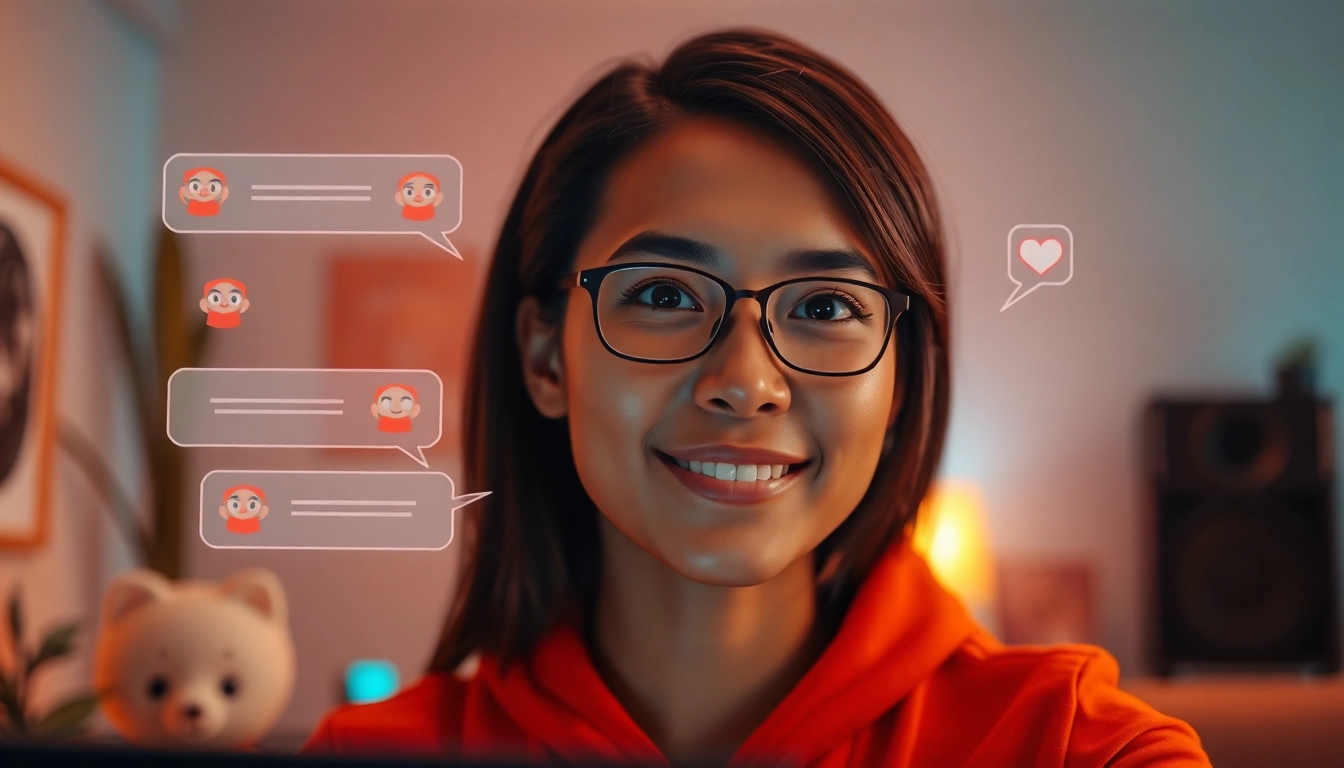 Engage with your Crushion AI in a vibrant digital chat interface with custom characters.