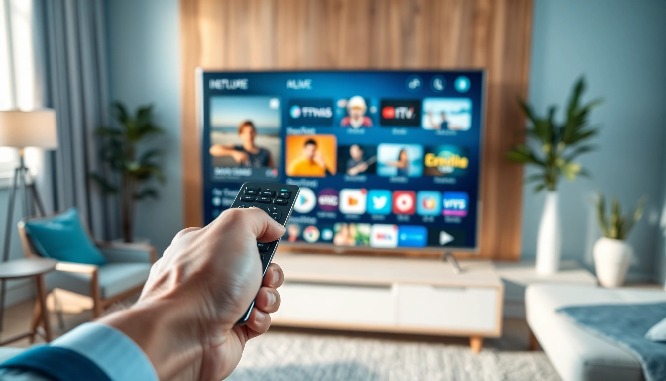 Showcase of an IPTV test line on a sleek TV interface, highlighting user engagement and streaming options.