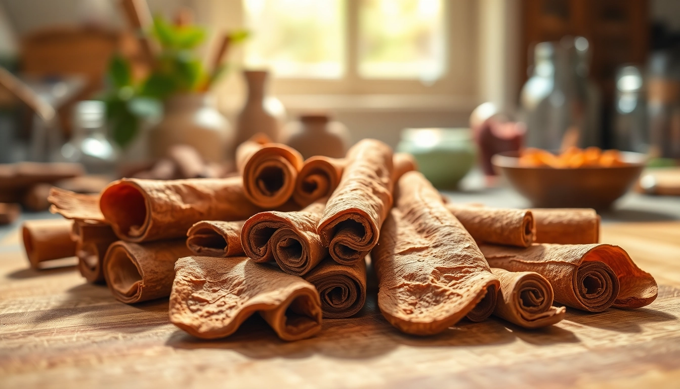 Cinnamon Bark pieces beautifully arranged, showcasing their textured surface and rich aroma.