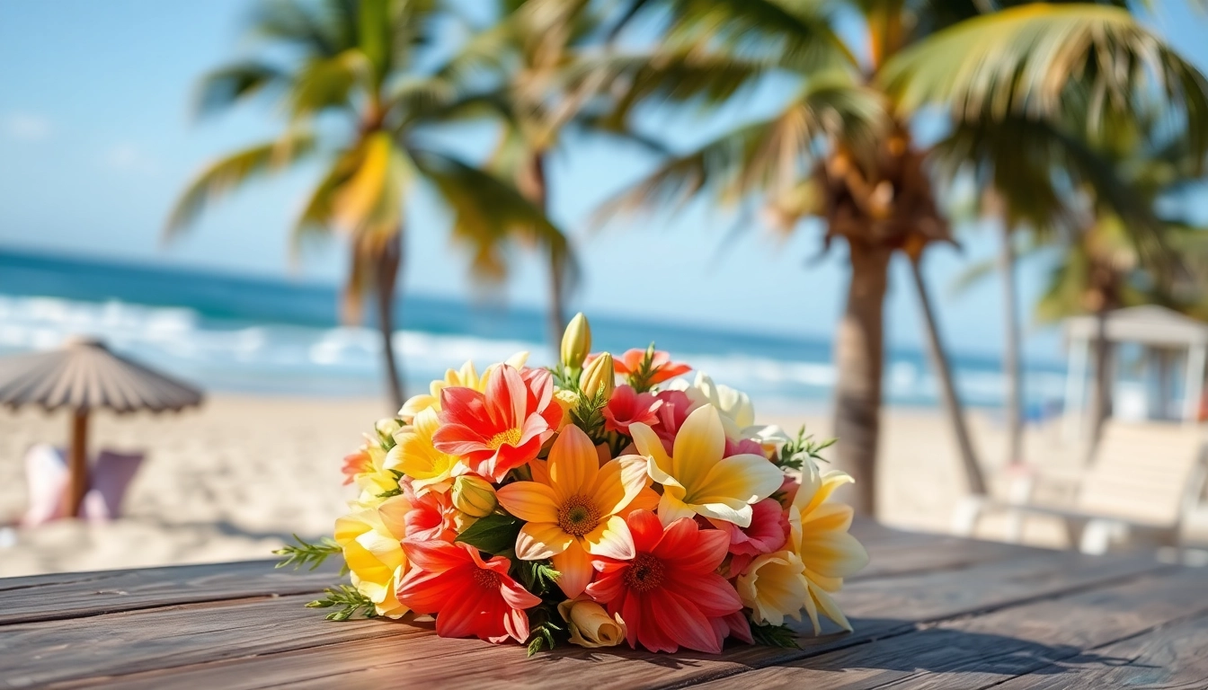 Order stunning Huntington Beach flowers in a vibrant bouquet against a sunny seaside backdrop.