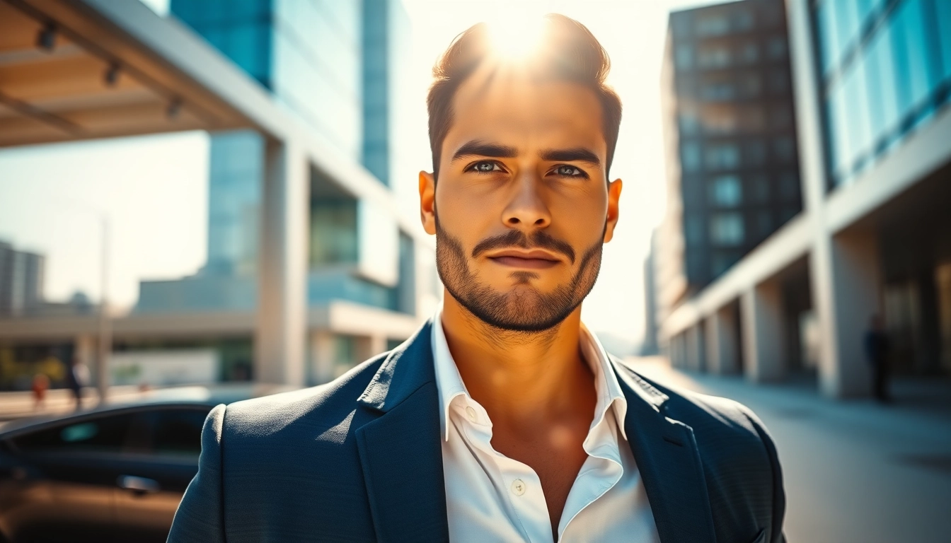 Based chad deso portrayed confidently in an urban setting, exuding charisma and success.