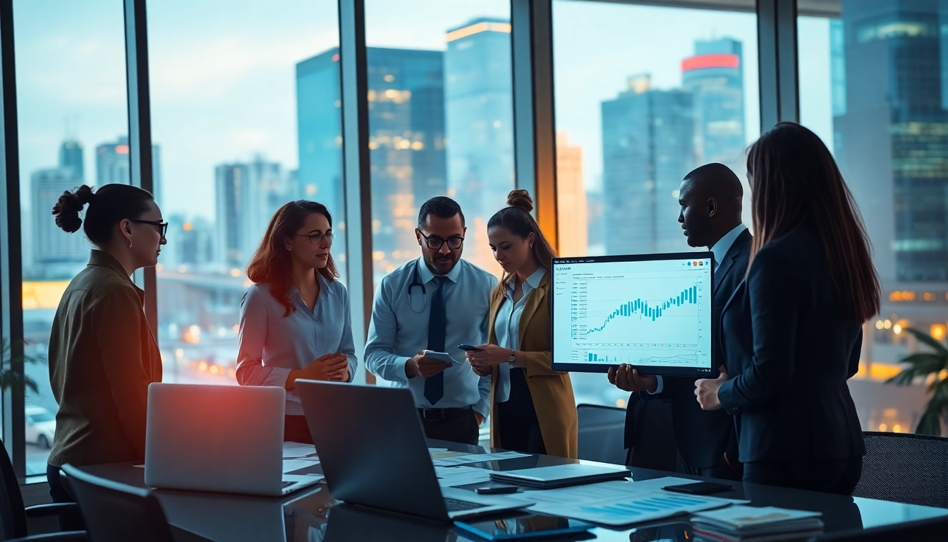 Engaged professionals conducting competitor pricing research in a modern workspace.