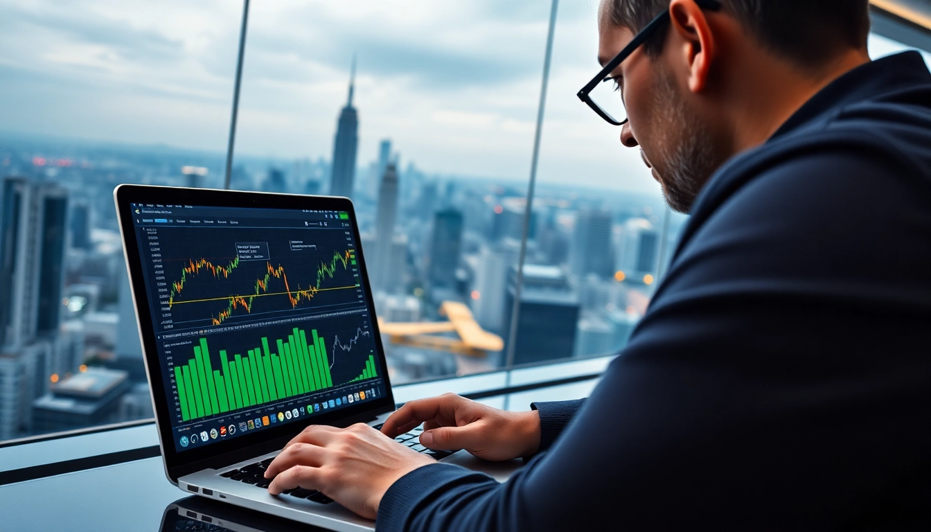 Trader analyzing trade futures data on a modern platform, showcasing dynamic financial graphs.