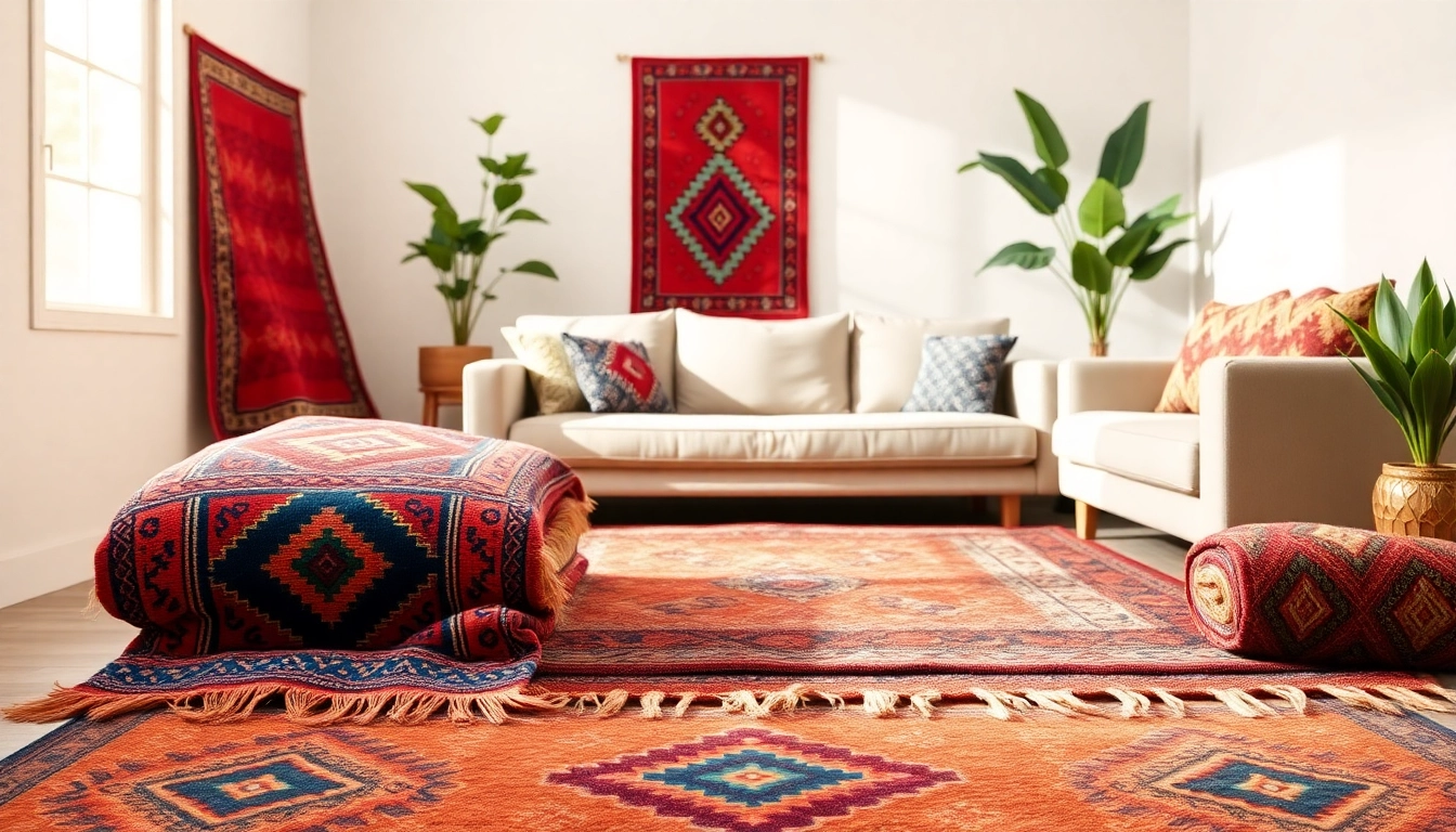 Showcasing Moroccan Boucherouite Rugs in a cozy living room with vibrant colors and intricate designs.