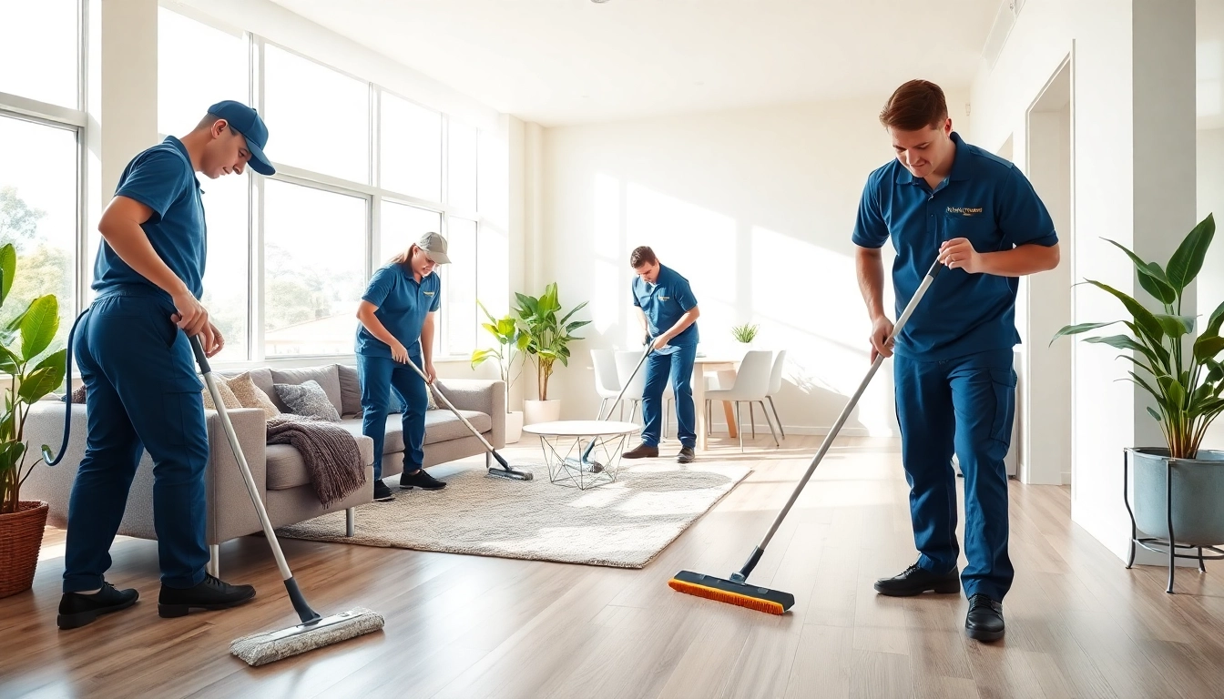 Bond cleaning Brisbane service showcasing cleaners meticulously cleaning a stylish apartment.
