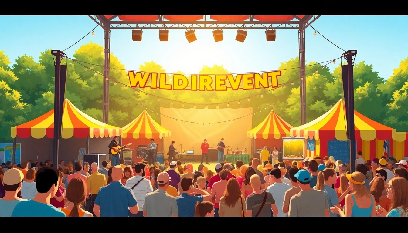Celebrating wildfire events at a vibrant outdoor festival with music and food stalls.