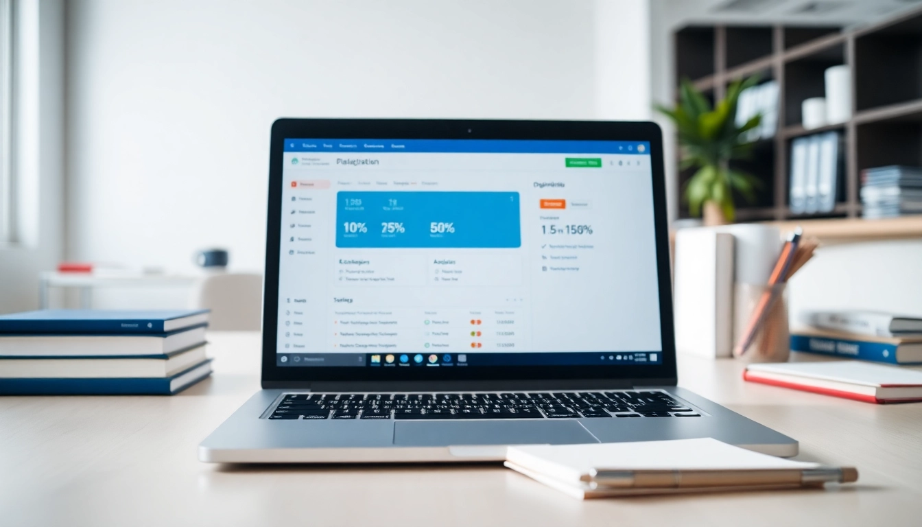 Investigate the originality of content using a plagiarism detector displayed on a laptop.