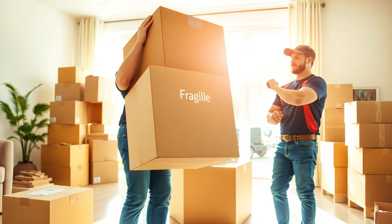 Hire Cheap movers to help efficiently move boxes and furniture in a bright, professional setting.