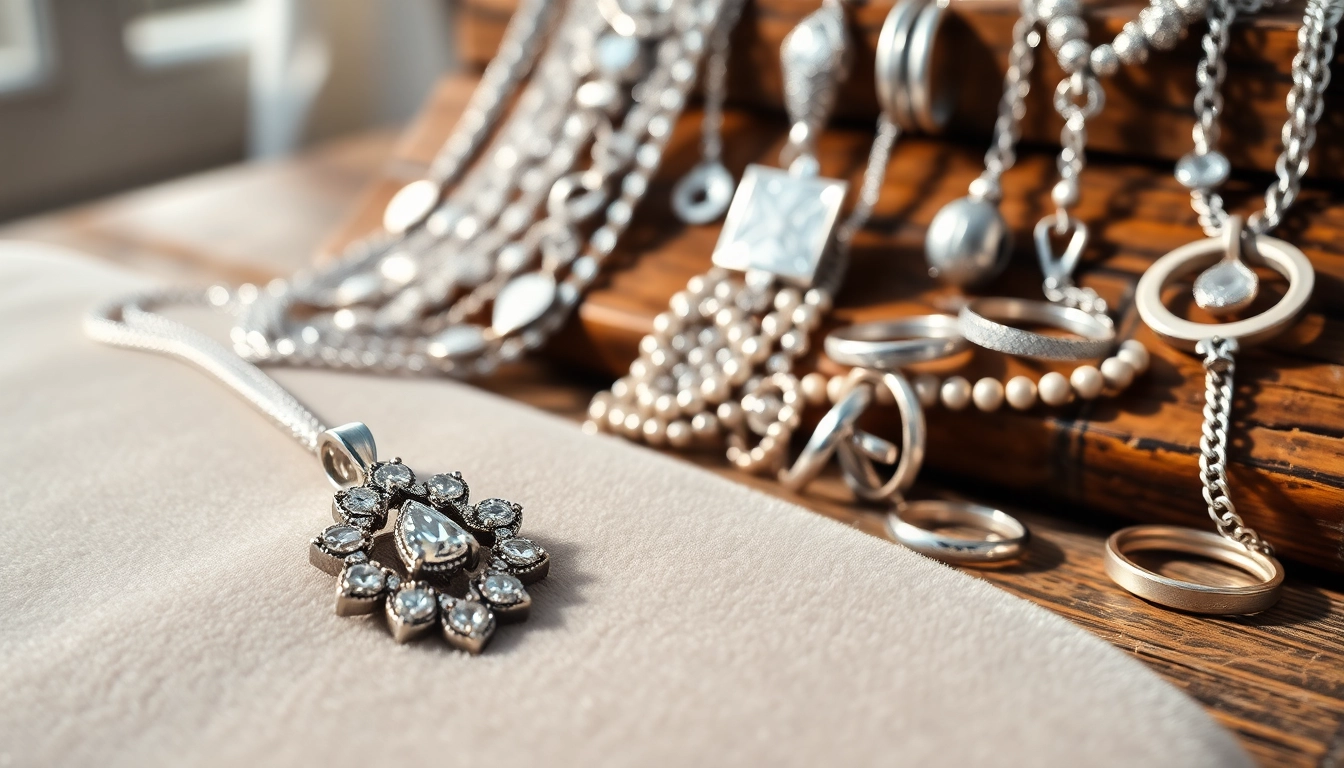 Admire the exquisite silver jewelry collection, showcasing detailed designs and sparkling embellishments.