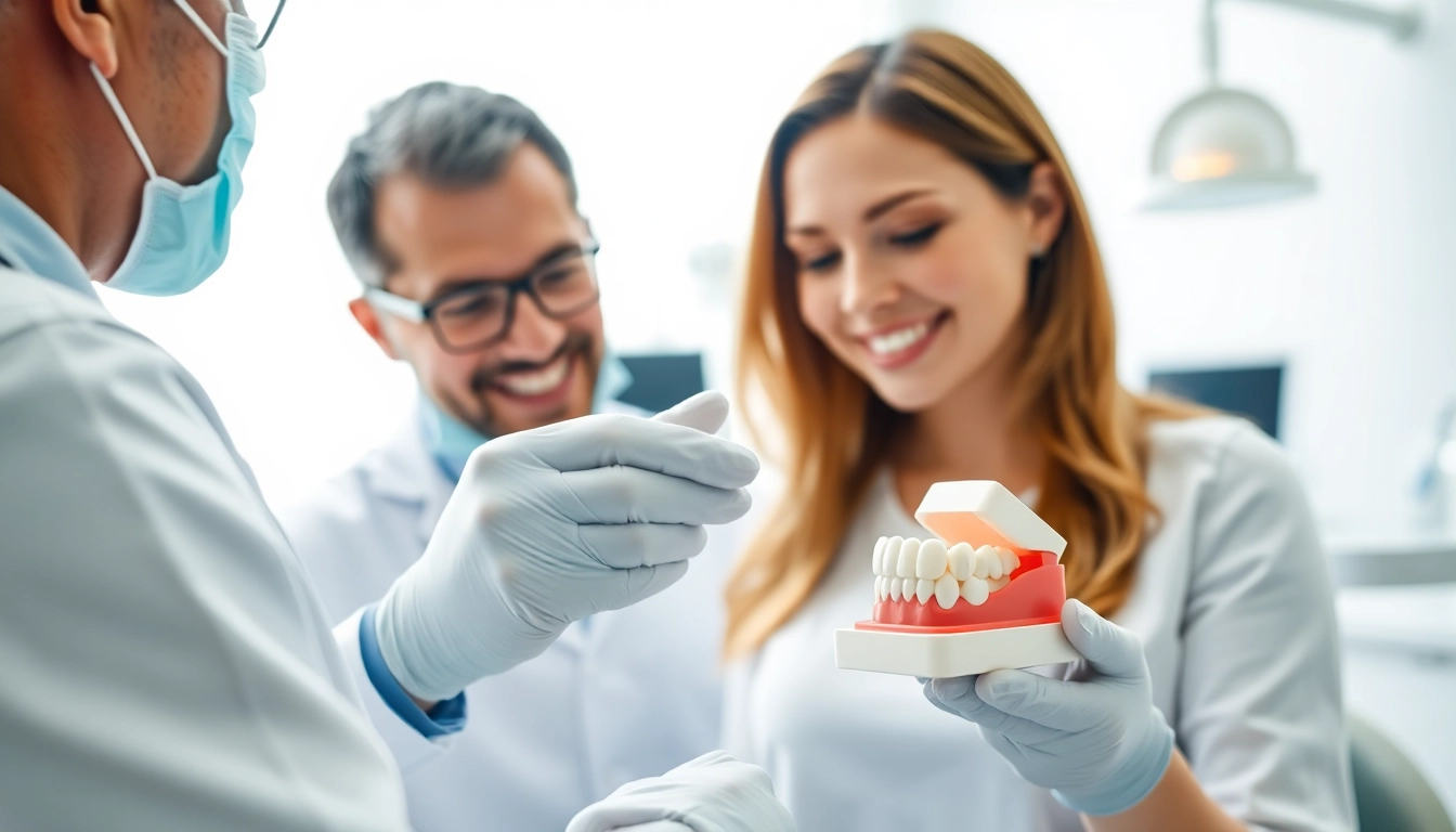 Demonstrating dental crowns procedure in a dental clinic, highlighting expertise and patient care.