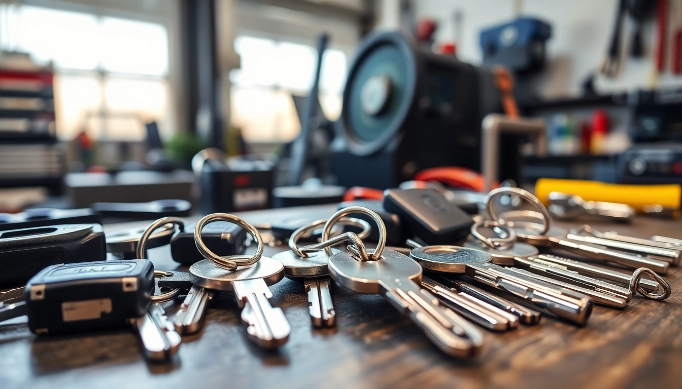 Inspecting various Truck Keys on a workbench with tools highlighting their design.
