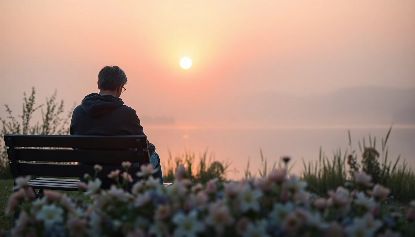 Person reflecting in a serene landscape while dealing with grief and finding hope.
