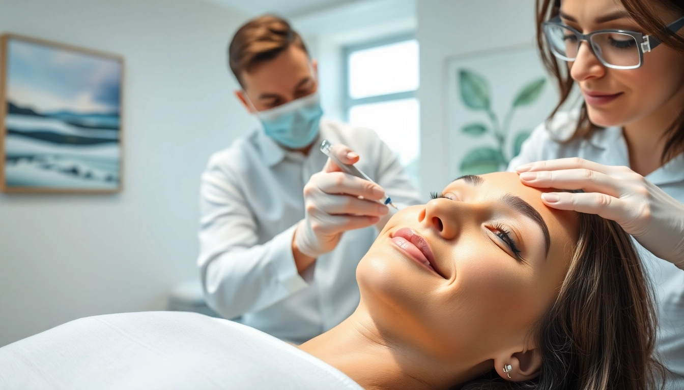 Administering botox with fillers, a practitioner carefully enhancing beauty in a serene clinic.