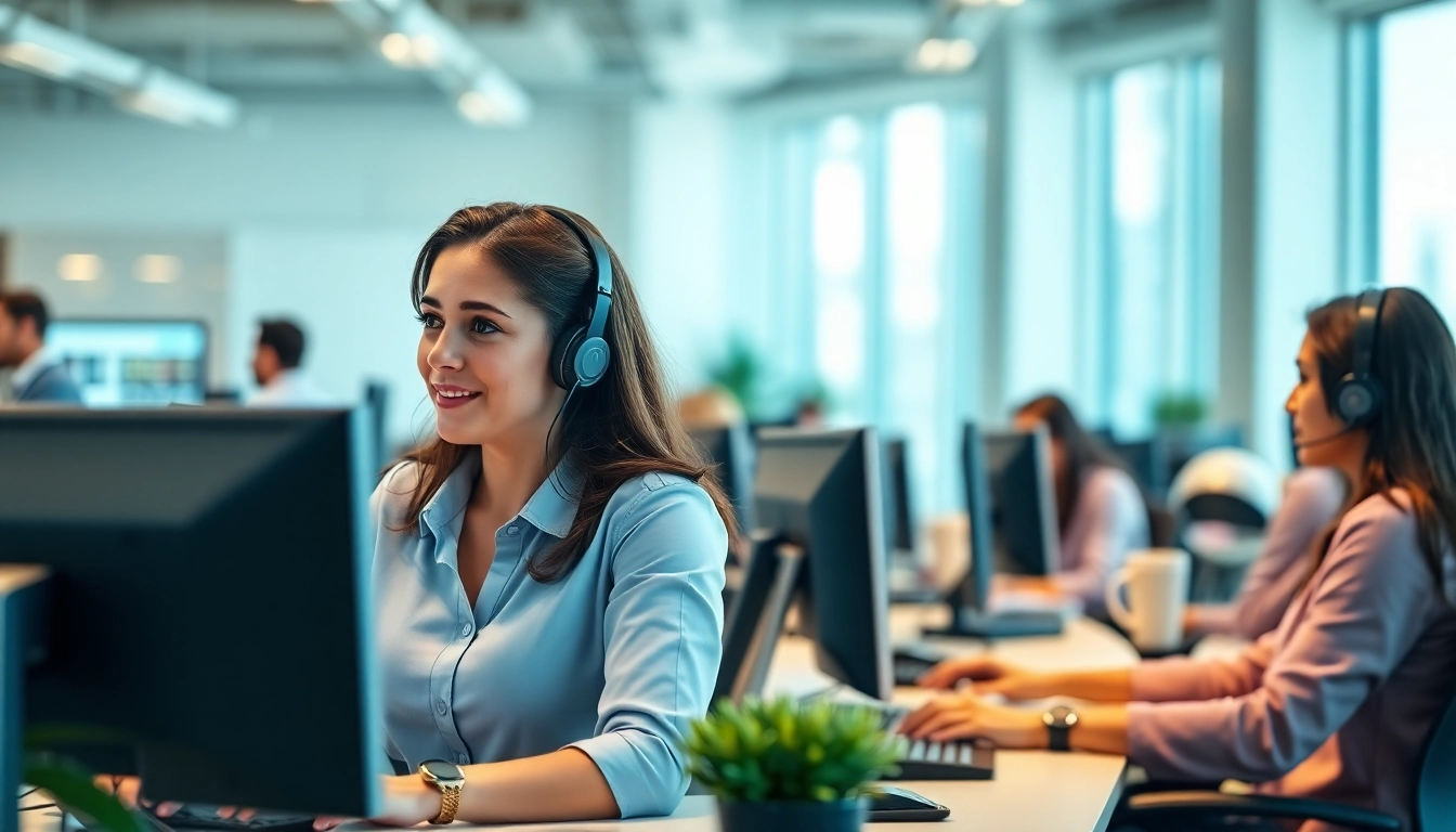Call center in Tijuana with agents collaborating in a modern workspace environment.