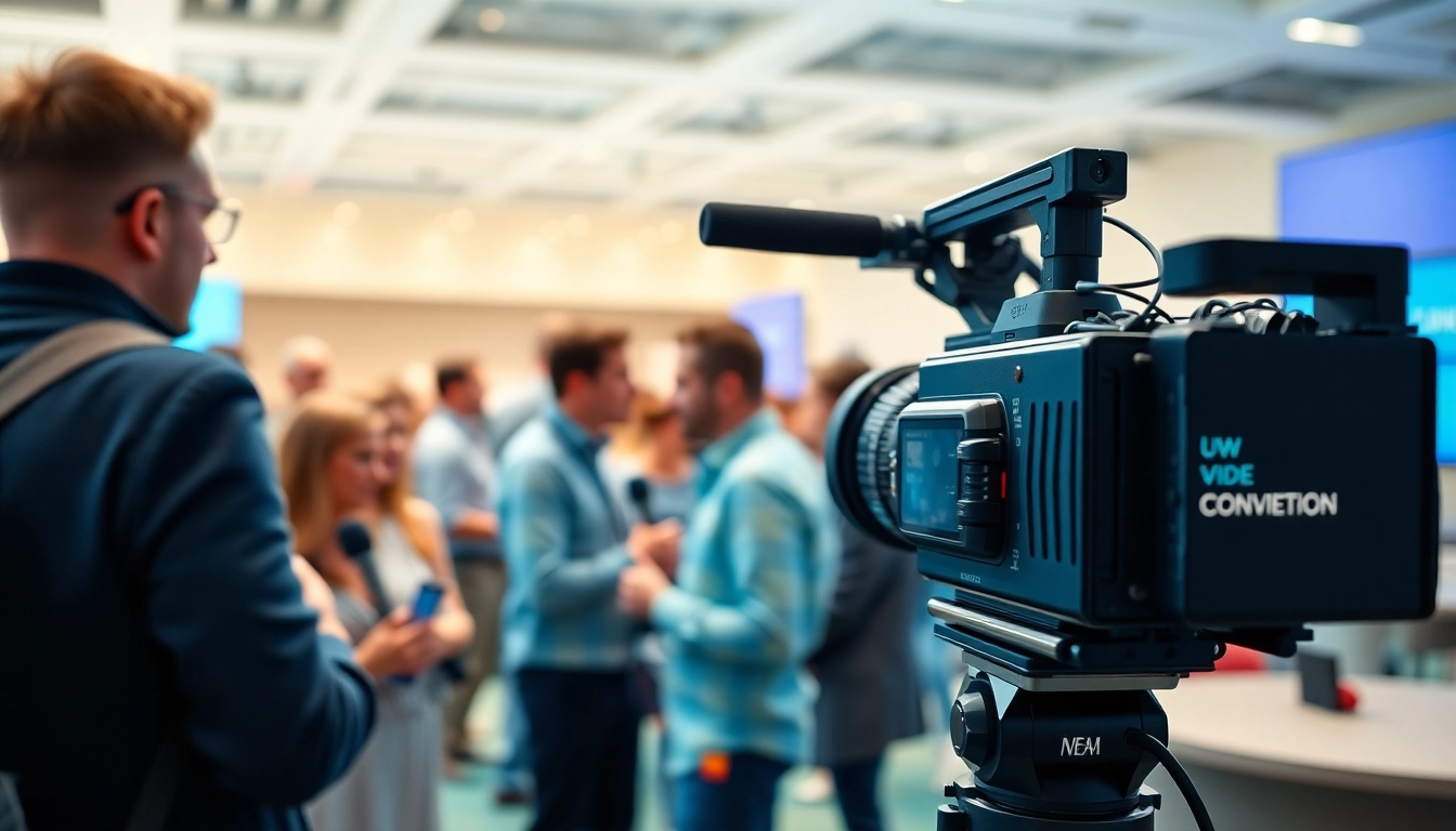 Capturing On-Site Videography at a lively corporate event with engaged attendees and professional equipment.