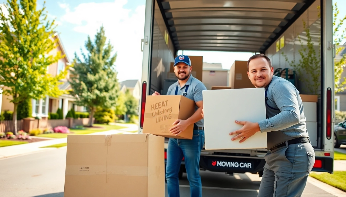 Movers Calgary loading a truck with household items in a suburban neighborhood