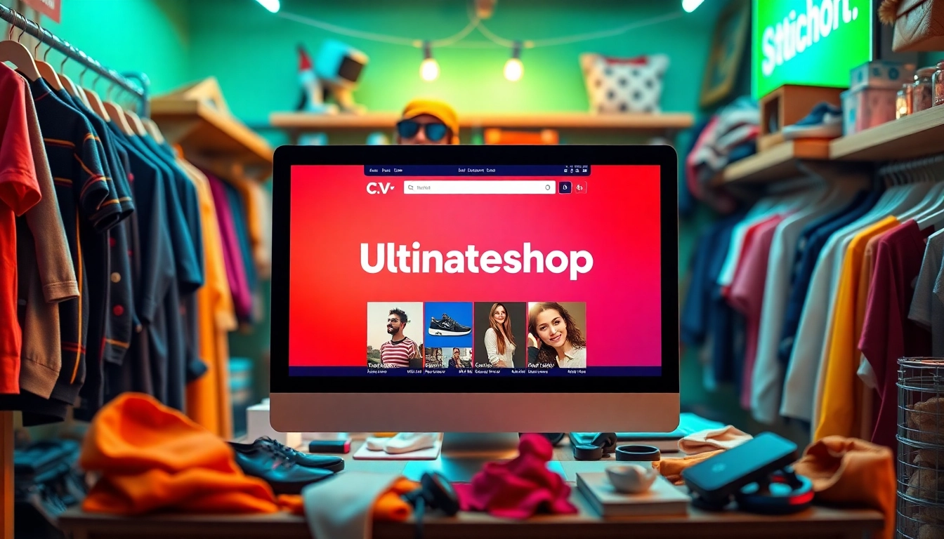 Discover how Ultimateshop cvv enhances online shopping experiences with vibrant digital marketplace scenes.