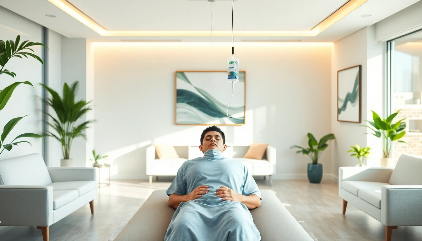 Patient receiving iv drip vegas therapy in a modern clinic with calming elements.