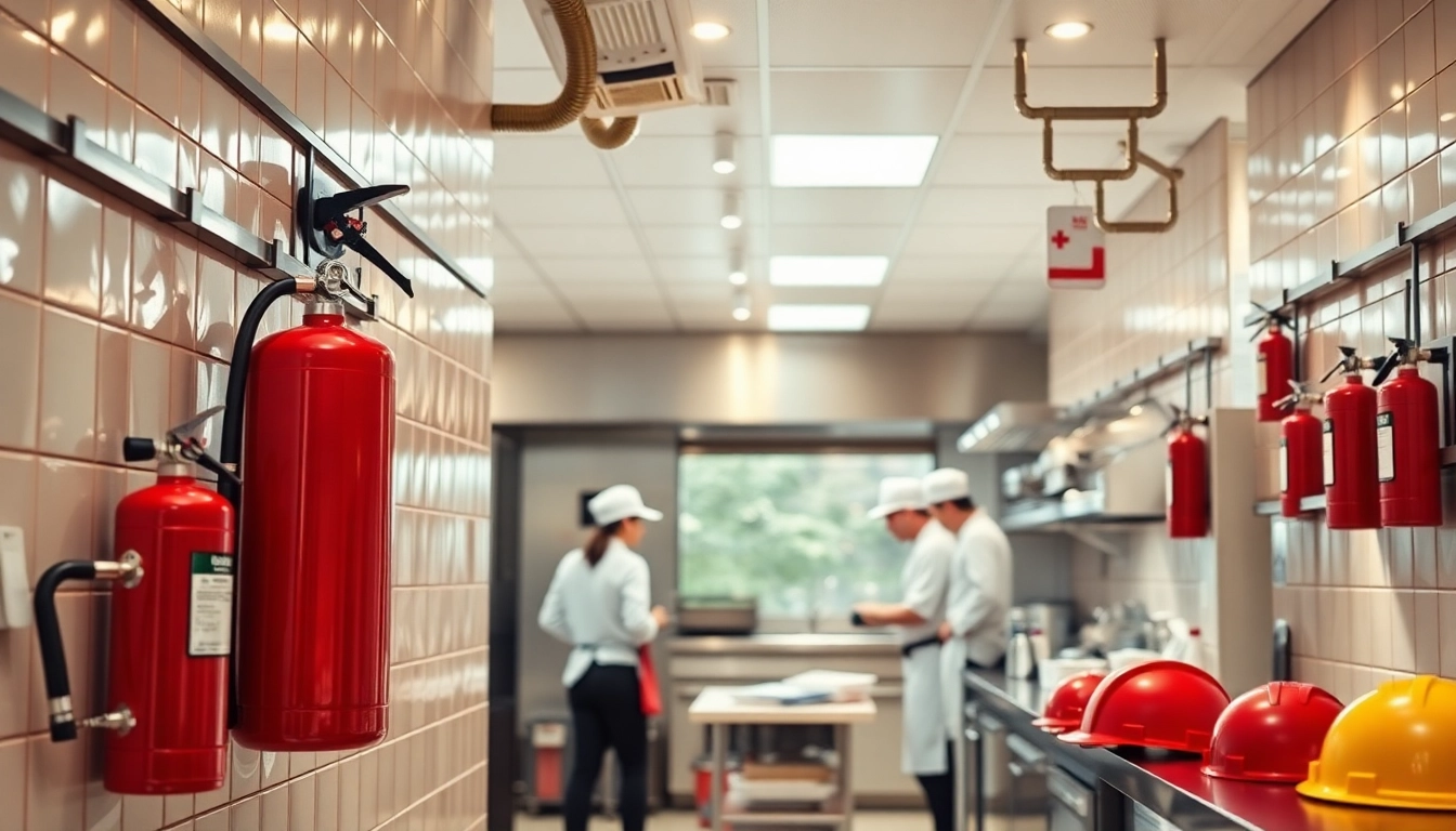 Fire Suppression service showcasing safety equipment in a commercial kitchen environment.