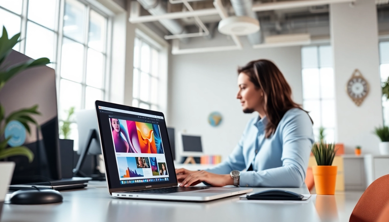 Showcasing website design and seo companies at work in a modern office environment.