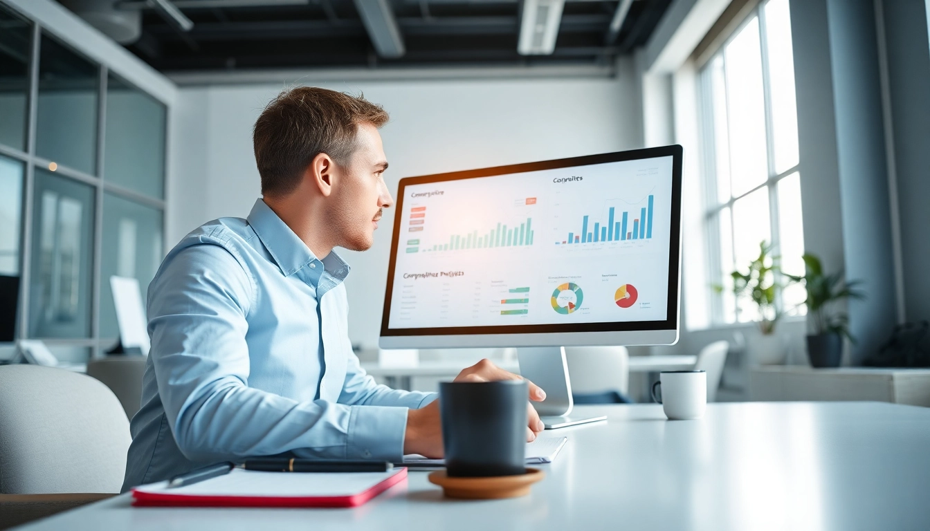 Analyze and find competitor pricing in a professional office environment with data analytics displayed.